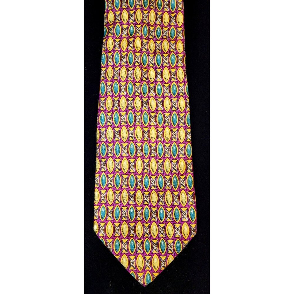 Rare Brioni Italy 100% Silk Tie Necktie Geometric Jewel Tone Art Deco Baroque